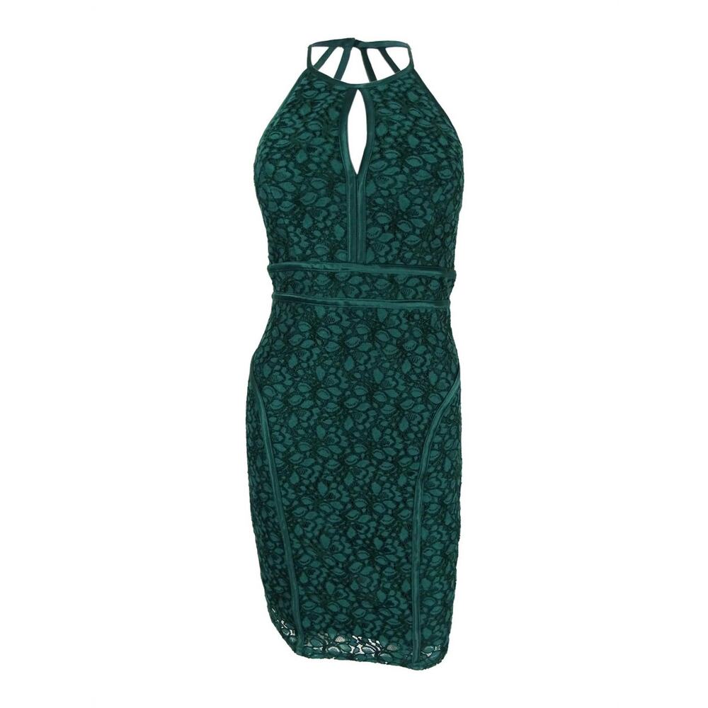 Xscape Lace High Neck Sheath Dress Size 10 Green - Picture 7 of 7